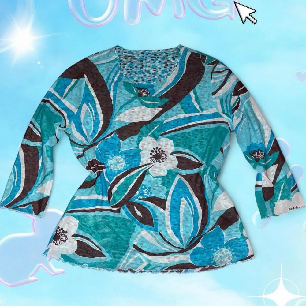 vtg y2k mcbling fairycore whimsy aop REVERSIBLE micro mesh top, fits like md/lg